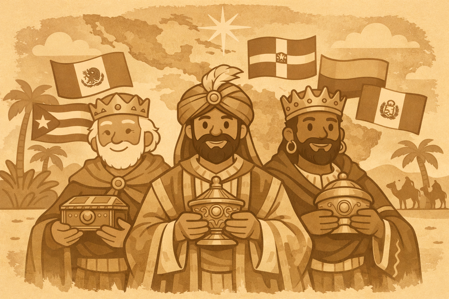 The three wise men from the bible visit Latin America
