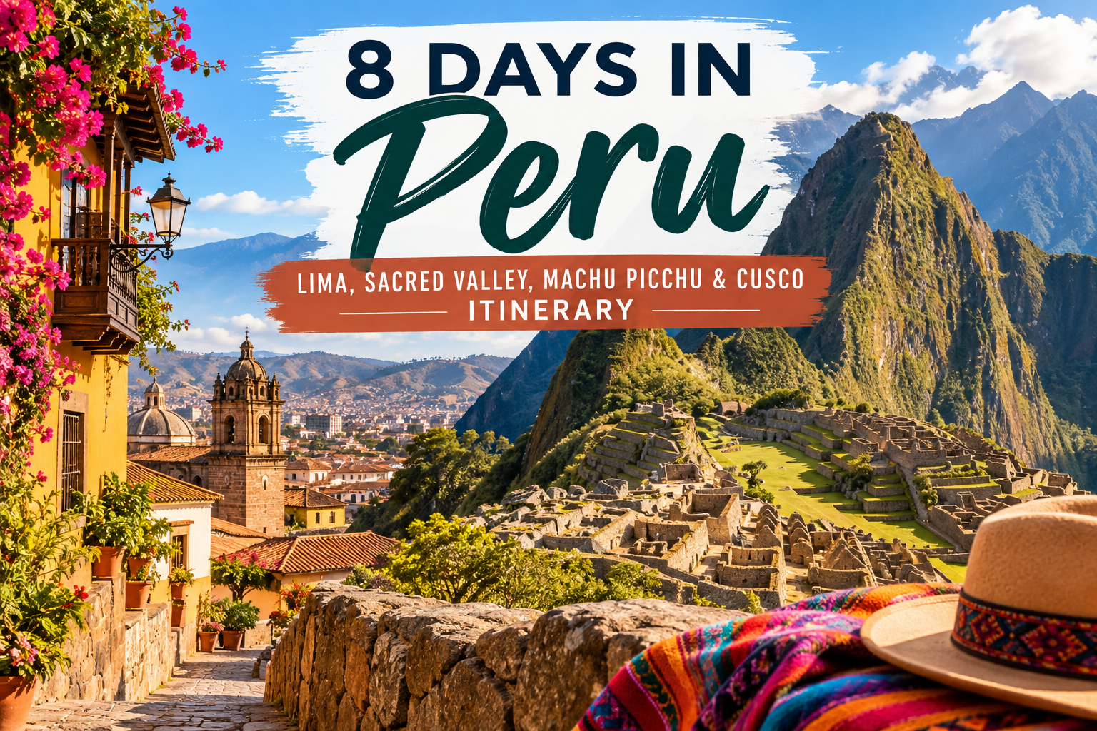 8 Days in Peru: Lima, Sacred Valley, Machu Picchu & Cusco Itinerary Featured image for an 8-day Peru itinerary featuring Machu Picchu, Cusco, the Sacred Valley, and the Andes.